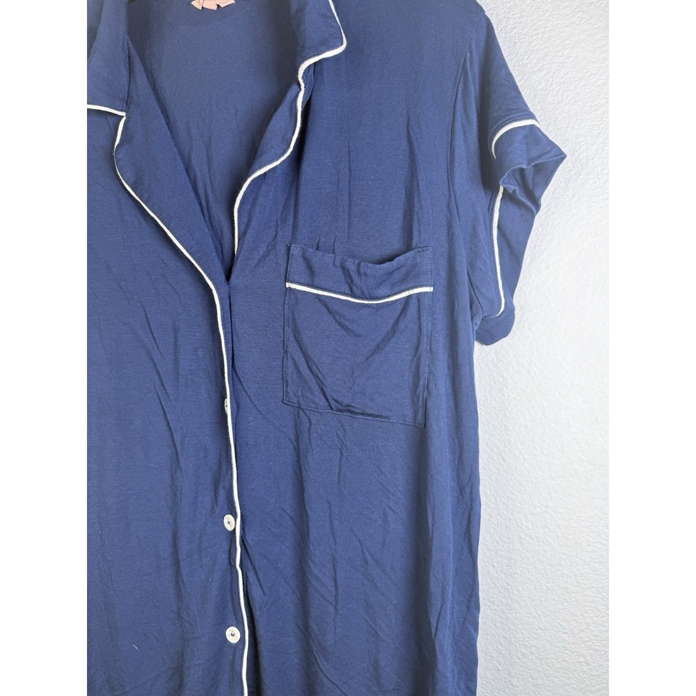 Eberjey Gisele Tencel Modal Relaxed Pajama Top & Crop Pants Set Large Navy Blue - Picture 2 of 7